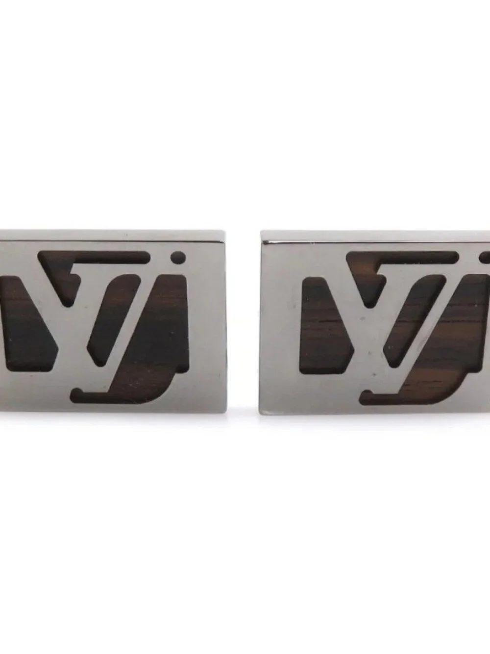 Auth LOUIS VUITTON Cufflinks Gunmetal/Brown Metal/Wood - e61718a
